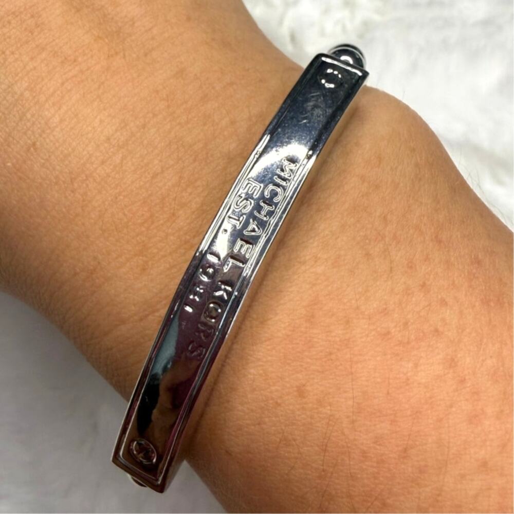 Michael Kors Silver Black Beaded Tag Bracelet